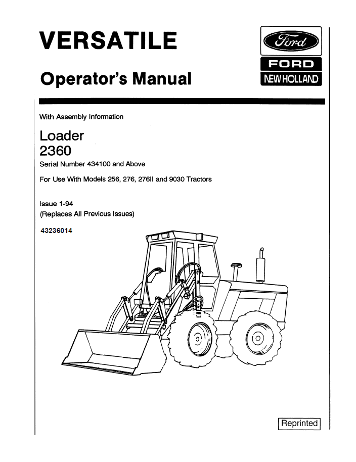 New Holland Versatile 2360 Loader Operator Manual (43236014 PDF)