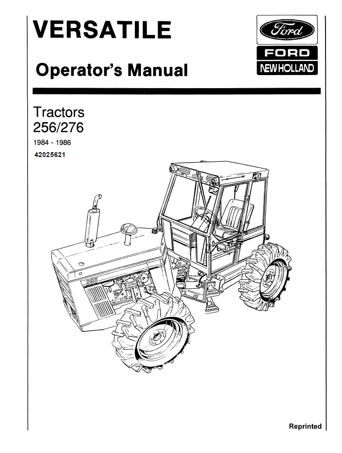 New Holland Versatile 256-276 Tractor Operator Manual 42025621