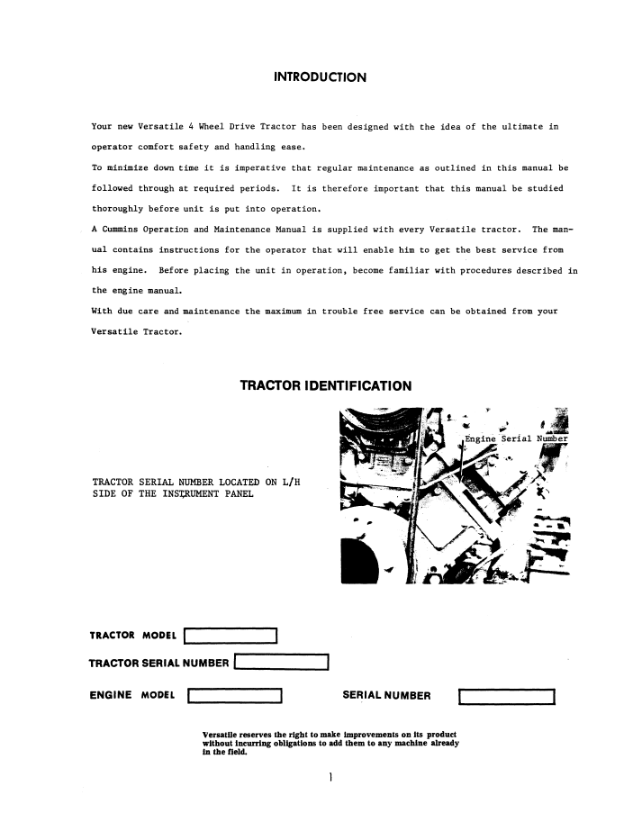 New Holland Versatile 300 4WD Tractor Manual 42030011 PDF