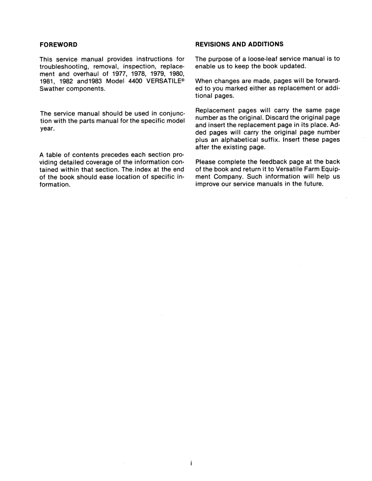 New Holland Versatile 4400 Swather Repair Manual 40440015 PDF