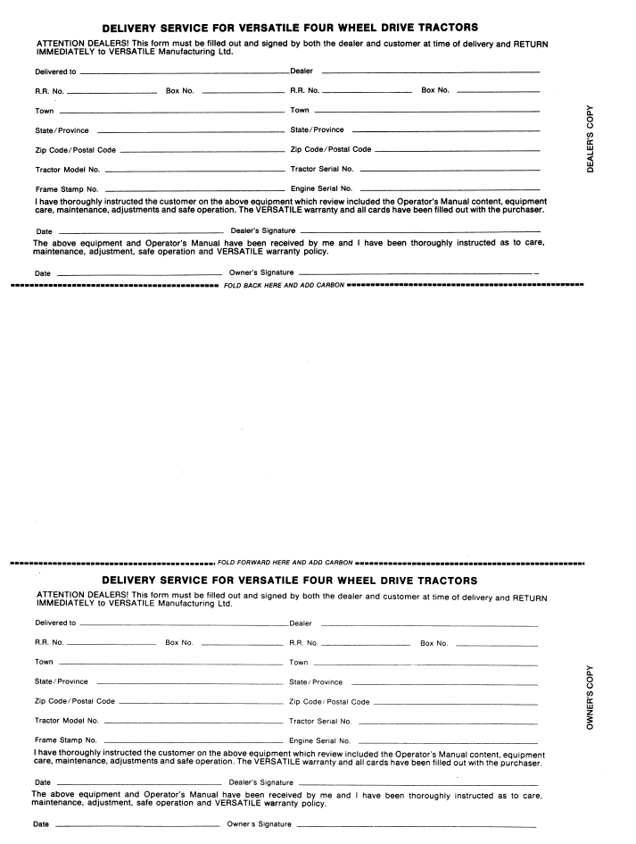 New Holland Versatile 500 Tractor Operating Manual 42050030