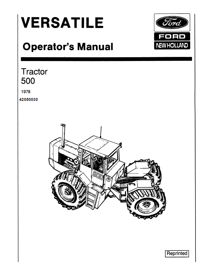 New Holland Versatile 500 Tractor Operator Manual 42050030