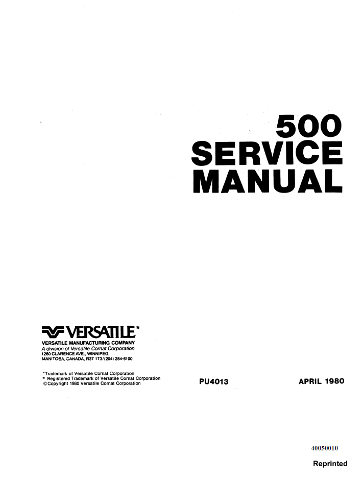 New Holland Versatile 500 Tractor Service Manual 40050010 PDF