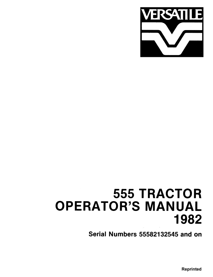 New Holland Versatile 555 Tractor Operator Manual 42055504