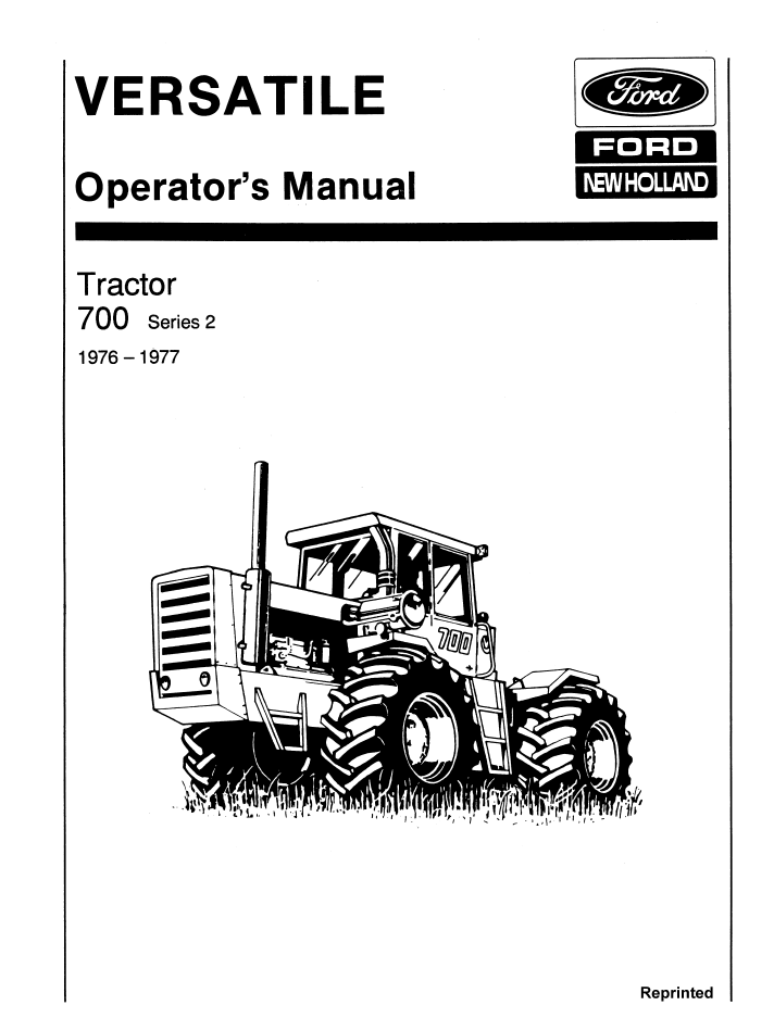 New Holland Versatile 700 Series 2 Tractor Manual 42070011