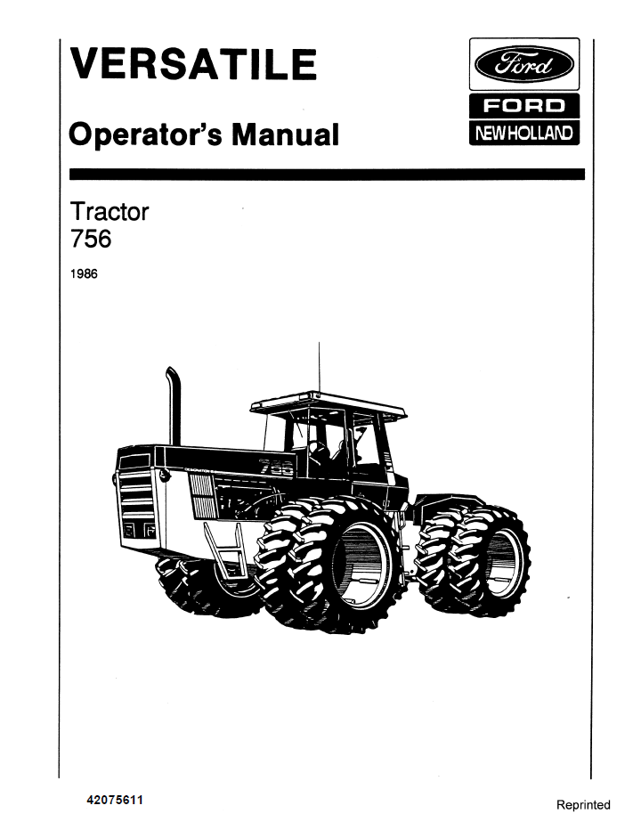 New Holland Versatile 756 Tractor Operator Manual 42075611