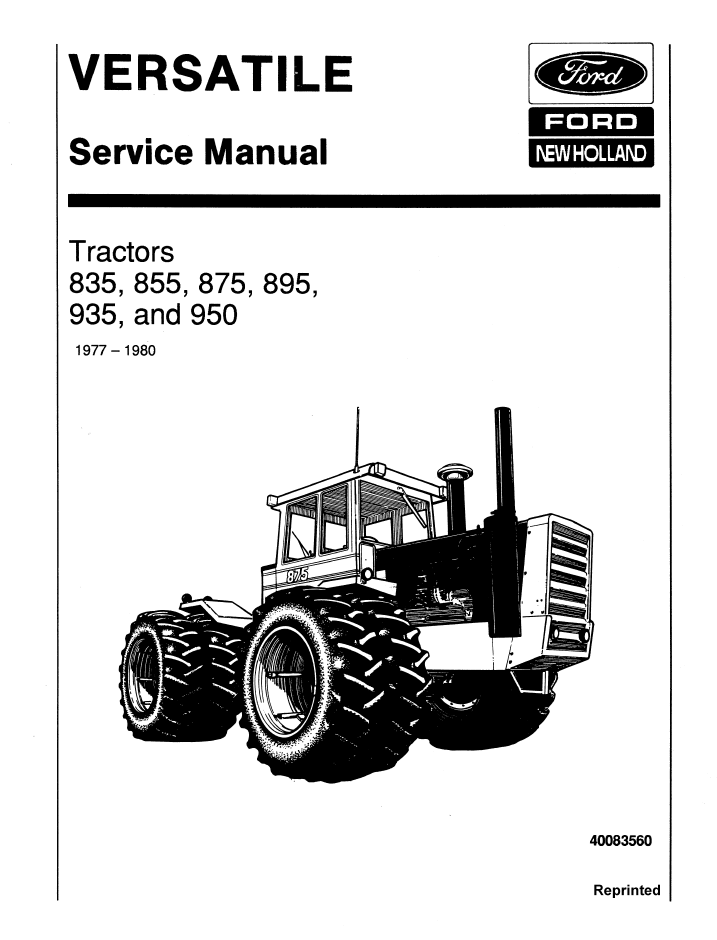 New Holland Versatile 835 855 875 895 935 950 Manual 40083560 PDF
