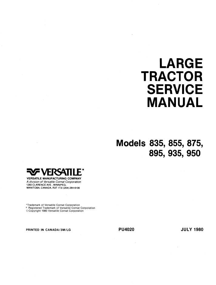 New Holland Versatile 835 855 875 895 Tractor Service Manual 40083560