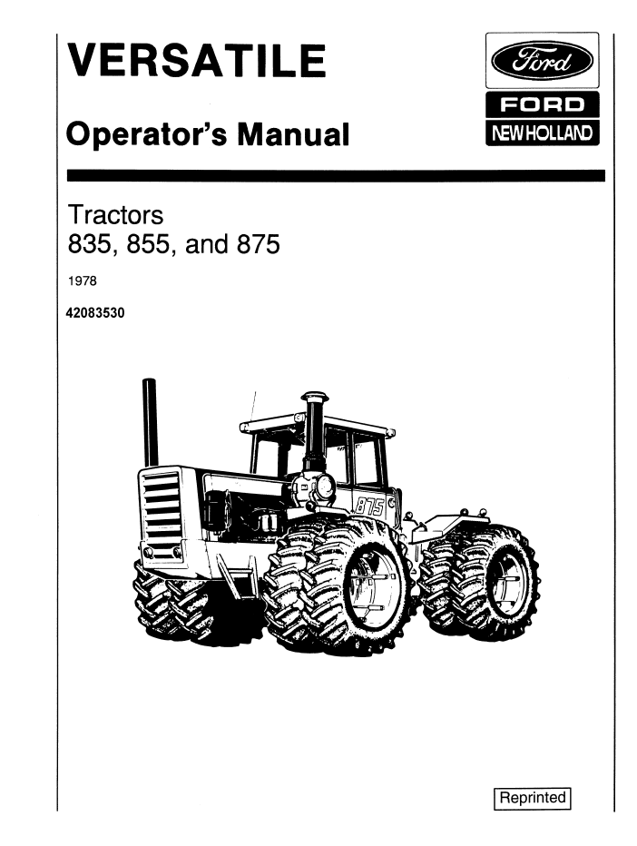 New Holland Versatile 835 855 875 Tractor Manual 42083530