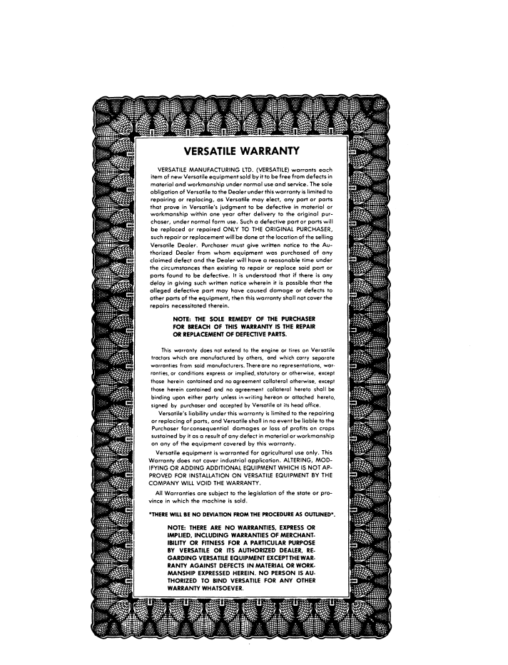 New Holland Versatile 900 Tractor Operating Guide 42090002