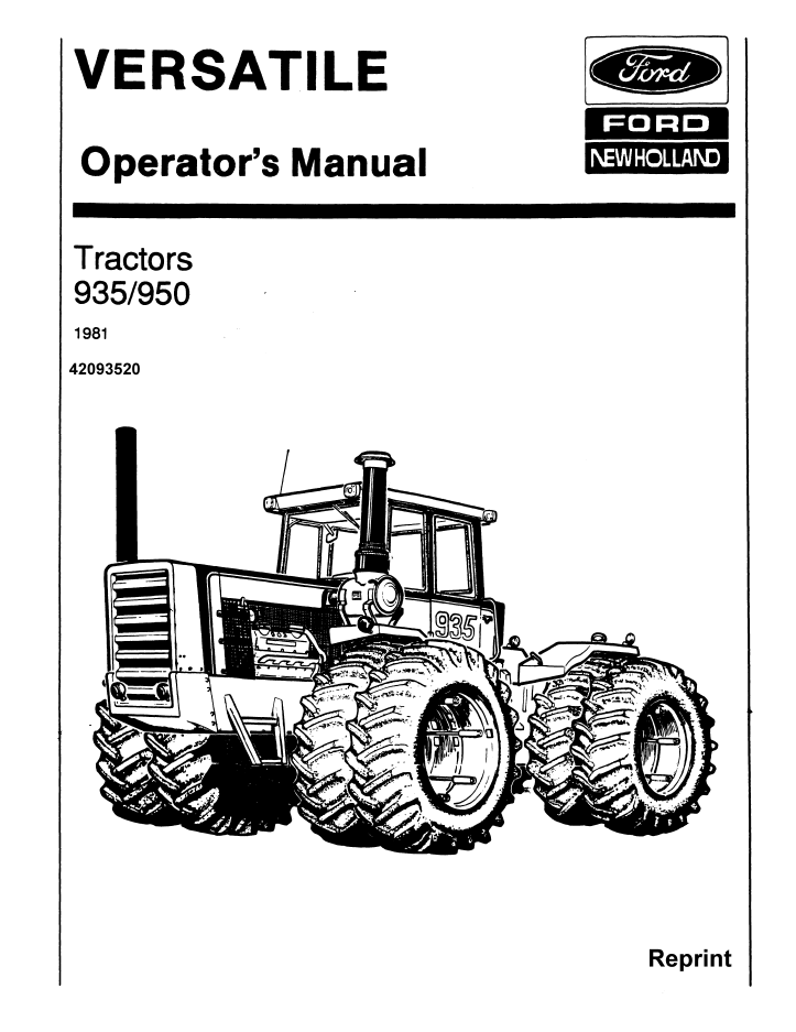 New Holland Versatile 935 950 Tractor Operator Manual 42093520