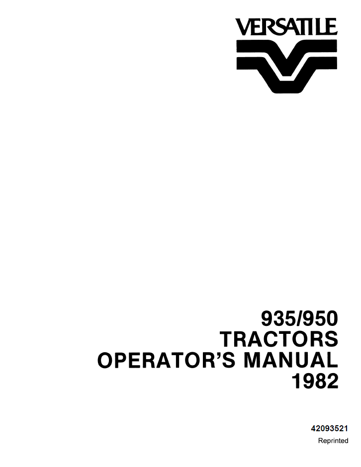 New Holland Versatile 935 950 Tractor Operator Manual 42093521