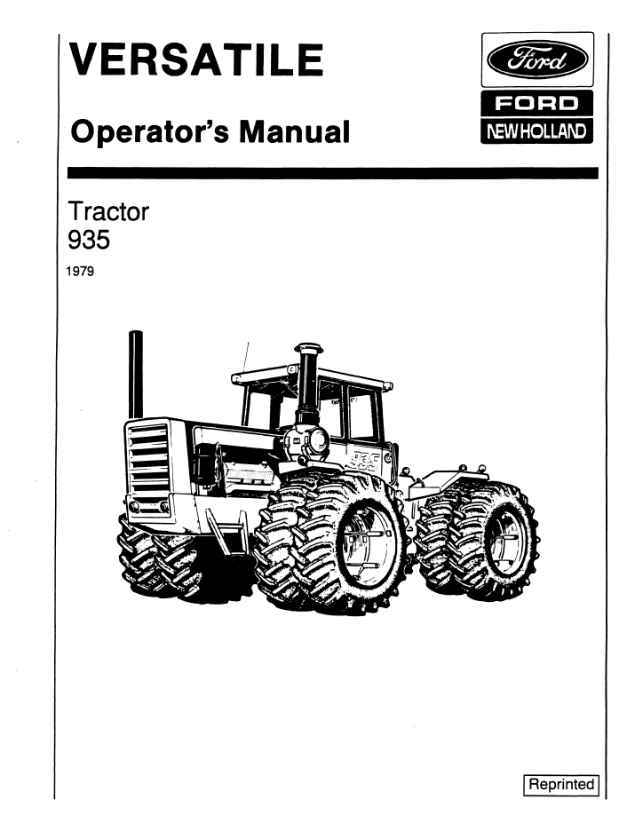 New Holland Versatile 935 Tractor Operator Manual 42093511