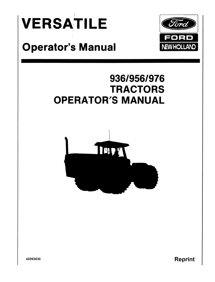 New Holland Versatile 936 956 976 Tractor Operator Manual