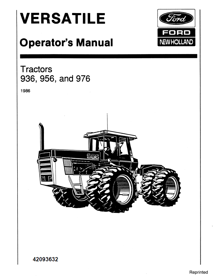 New Holland Versatile 936 956 976 Tractor Operator Manual 42093632