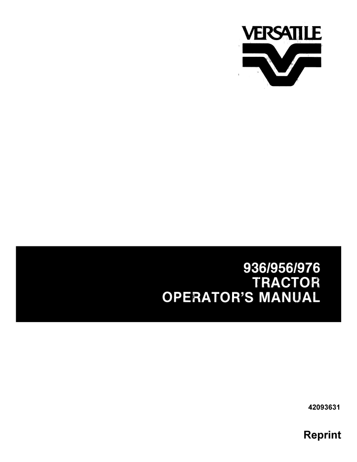 New Holland Versatile 936 956 976 Tractor Operator Manual