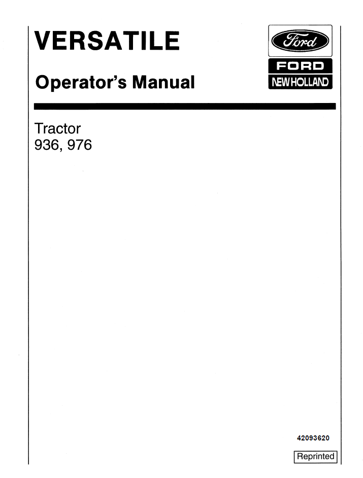 New Holland Versatile 936 976 Tractor Operator Manual 42093620