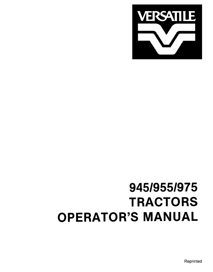 New Holland Versatile 945 955 975 Tractor Operator Manual 42094530
