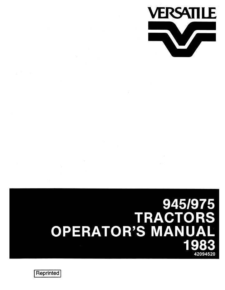 New Holland Versatile 945 975 Tractor Operator Manual 42094520
