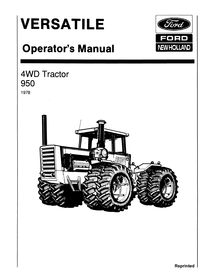 New Holland Versatile 950 4WD Tractor Operator Manual 42095010