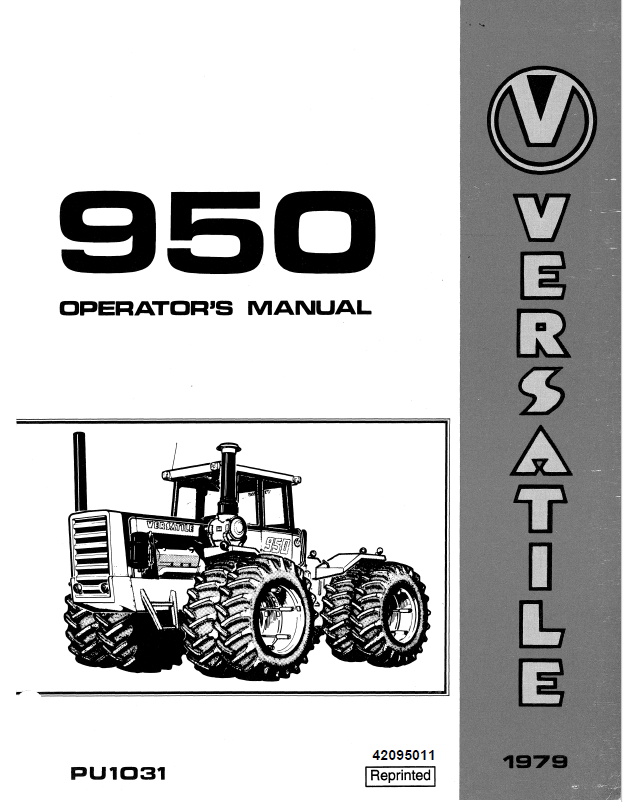 New Holland Versatile 950 Tractor Operator Manual 42095011 PDF