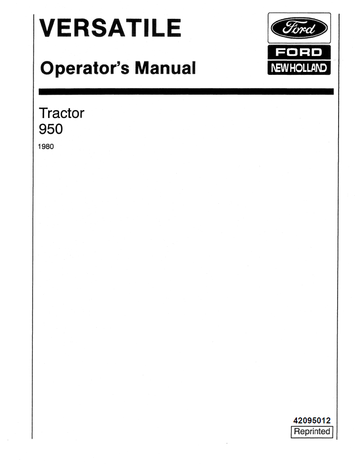 New Holland Versatile 950 Tractor Operator Manual 42095012 PDF