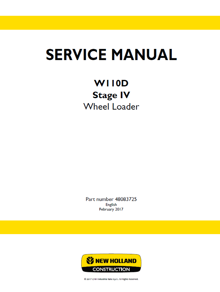 New Holland W110D Stage IV Wheel Loader Service Manual 48083725