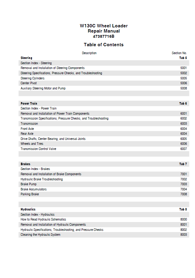 New Holland W130C Tier 4 Loader Service Manual 47387716B PDF