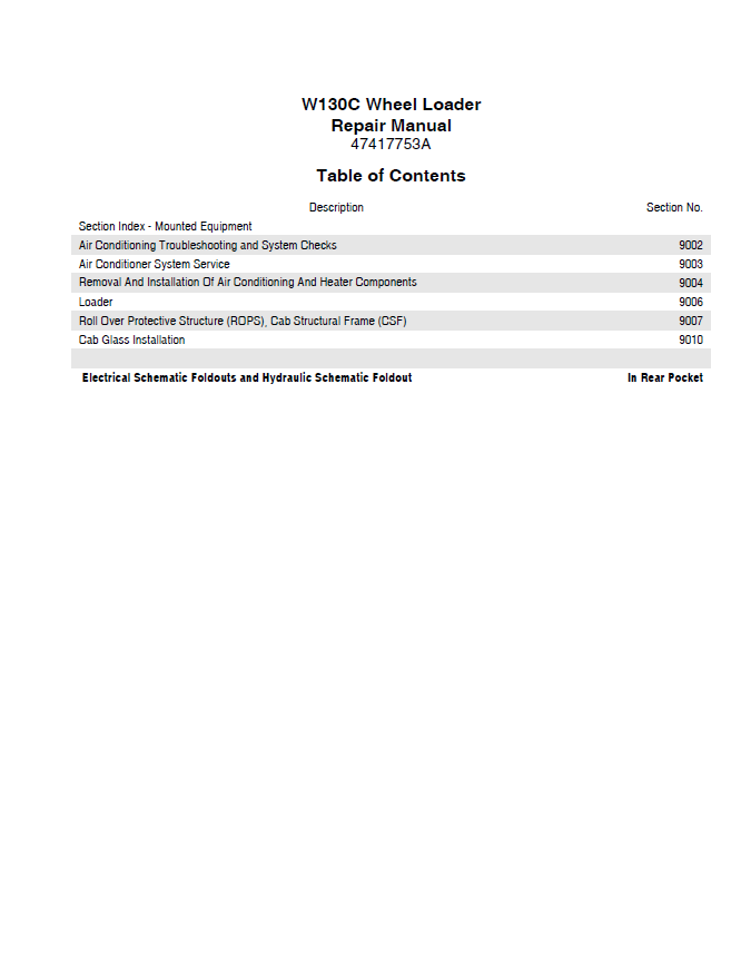 New Holland W130C Wheel Loader Maintenance Manual 47417753A PDF
