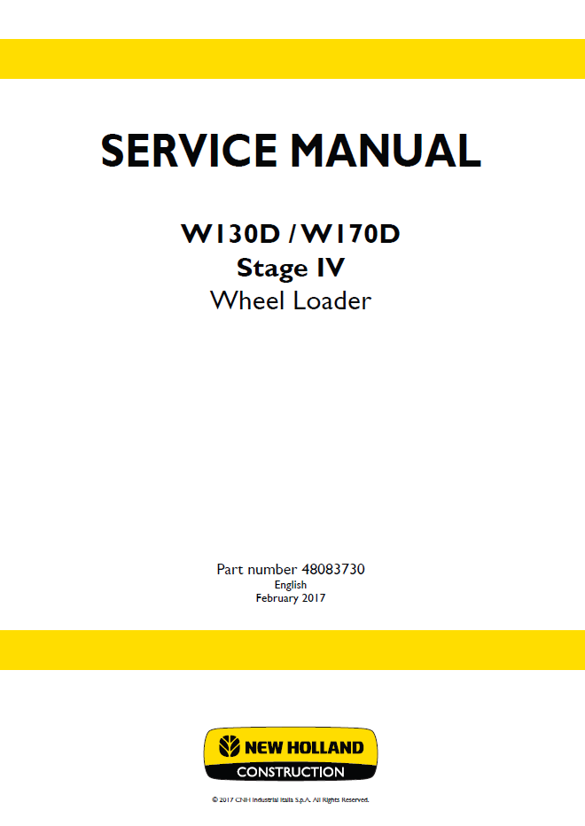 New Holland W130D W170D Stage IV Wheel Loader Service Manual 48083730