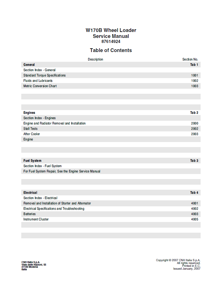 New Holland W170B Wheel Loader Repair Manual 87614924 PDF