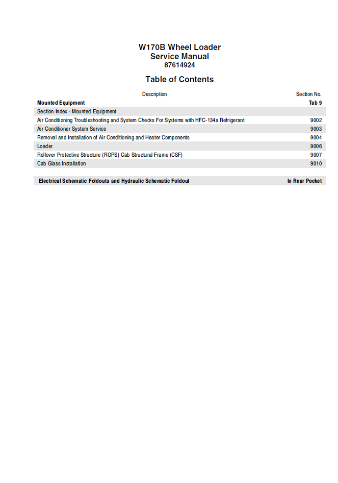 New Holland W170B Wheel Loader Service Manual 87614924 PDF