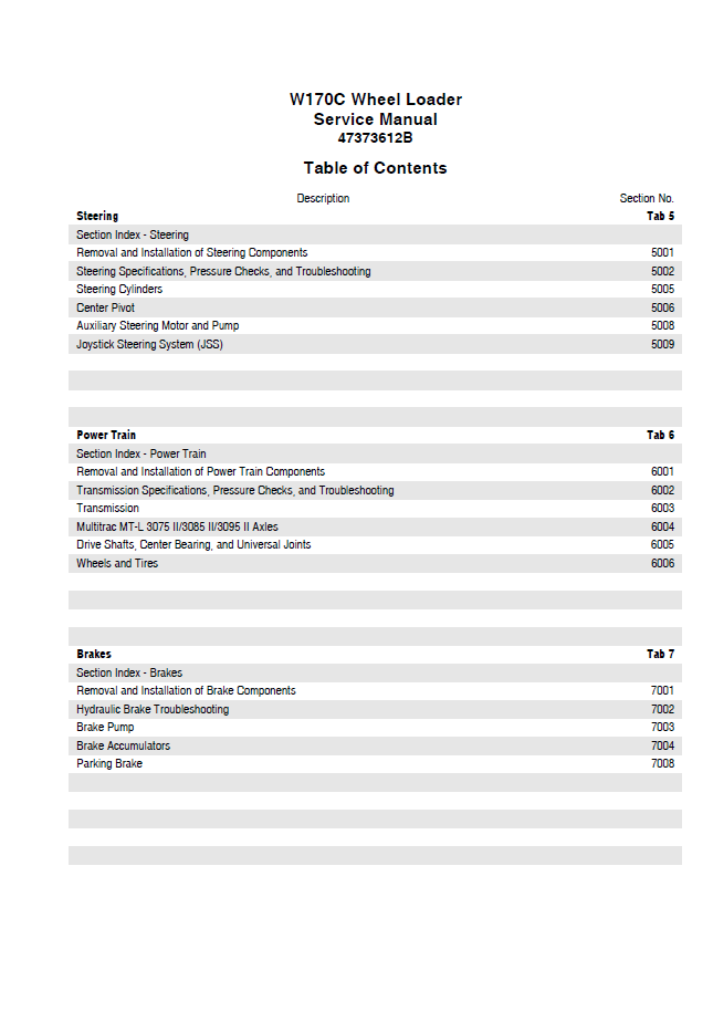 New Holland W170C Wheel Loader Workshop and Repair Handbook 47373612B (PDF)