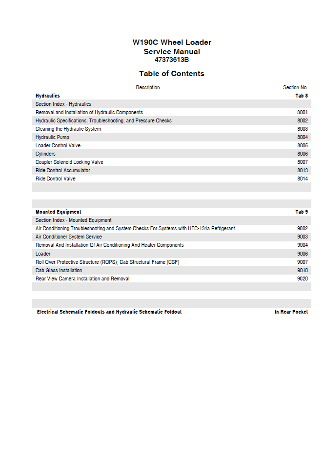 New Holland W190C Service Manual | Wheel Loader 47373613B PDF