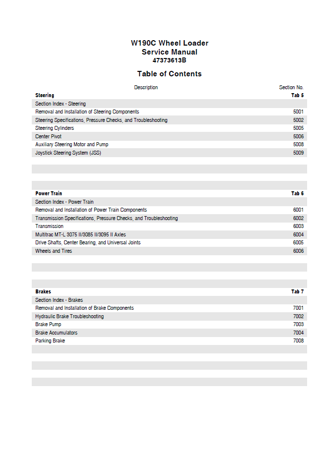 New Holland W190C Wheel Loader Workshop and Repair Handbook 47373613B (PDF)