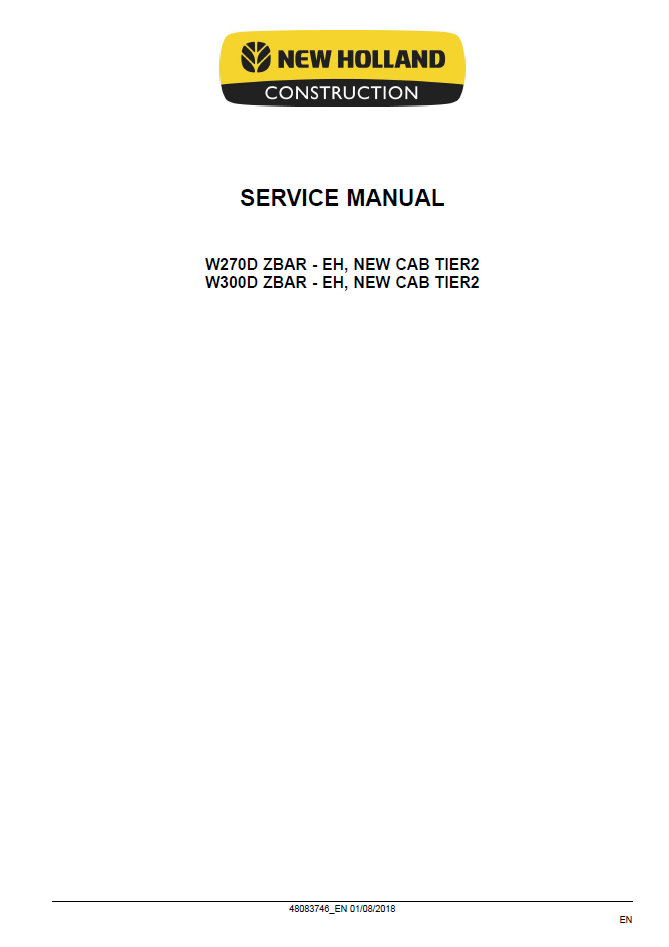 New Holland W270D W300D Wheel Loader Repair Manual 48083746 PDF