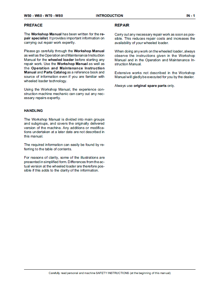 New Holland W50-W80 Wheel Loader Repair Workshop Manual 60413577 PDF