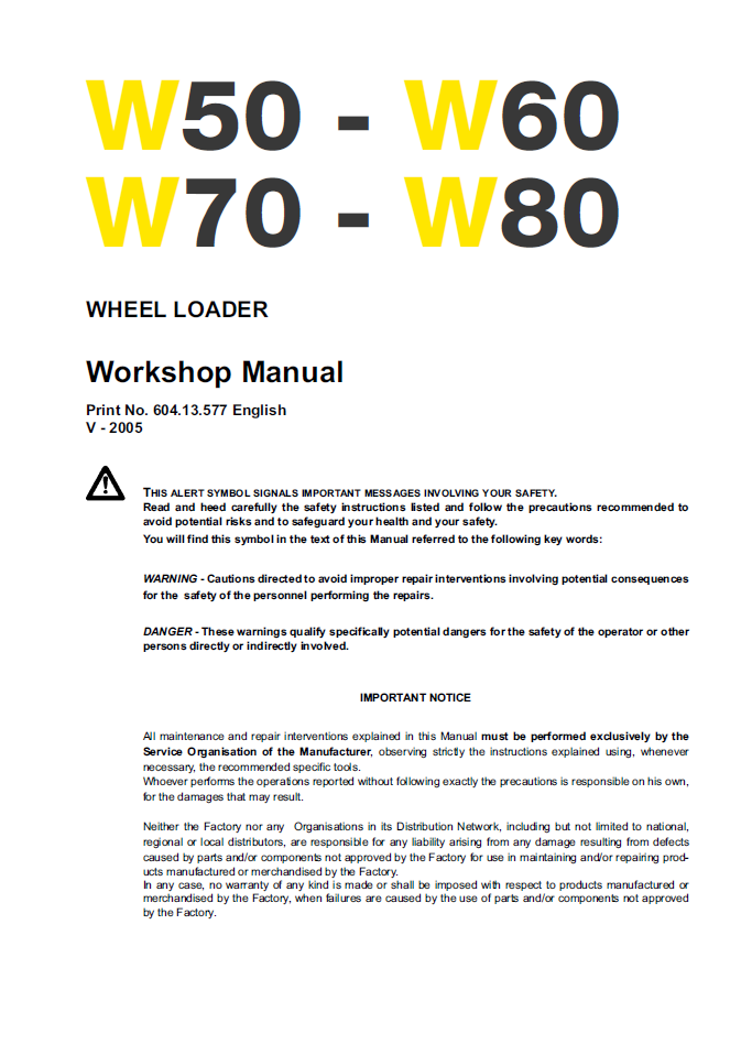 New Holland W50-W80 Wheel Loader Workshop Repair Manual 60413577 PDF