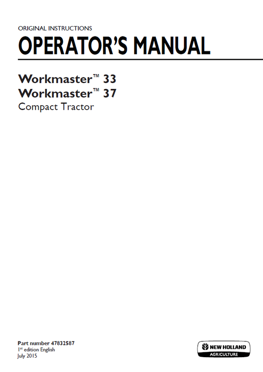 New Holland Workmaster 33 & 37 Compact Tractor Manual PDF