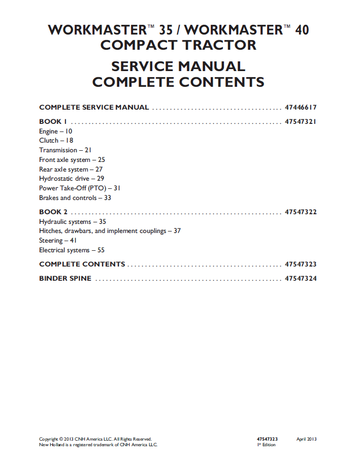 New Holland Workmaster 35 & 40 Compact Tractor Workshop Service Manual (47547323 PDF)