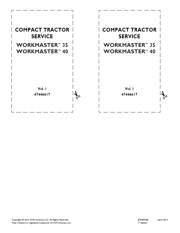 New Holland Workmaster 35 & 40 Compact Tractor Workshop Service Manual (47547324 PDF)