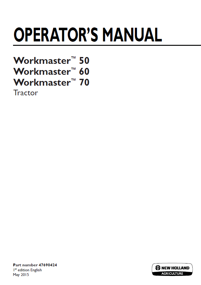 New Holland Workmaster 50, 60 & 70 Tractor Operator Manual (47690424)