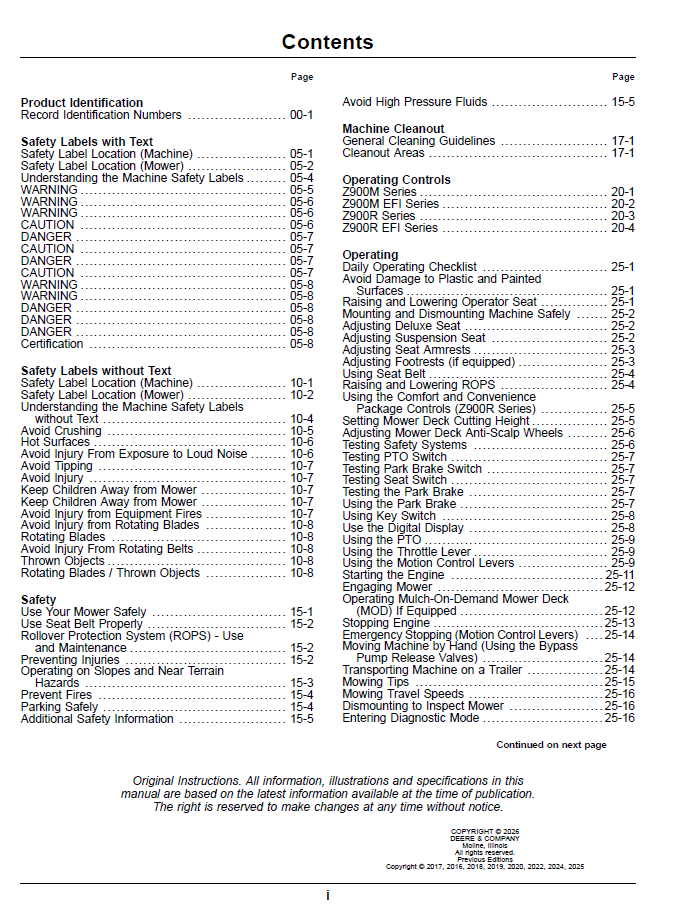 North American Serial 160001 John Deere Z900M Z900R Pro Series Manual OMUC46547