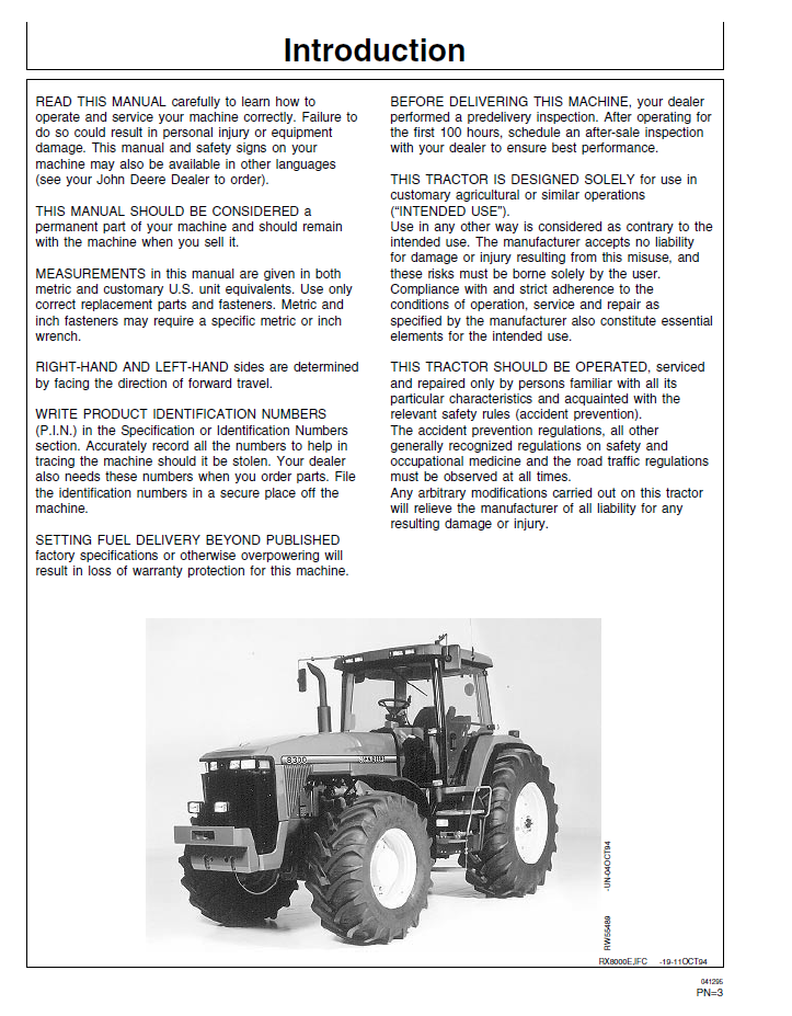 OMAR116319 John Deere 8100-8400 Tractor User & Operation Manual