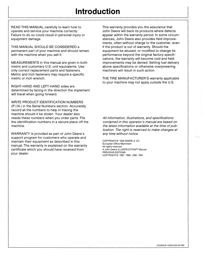 OMCC32997 John Deere Mower Conditioner 1350-1470 User Manual