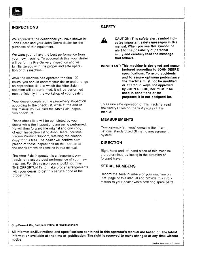 OMCD16146 John Deere 415B 515B Backhoe Loader User Manual