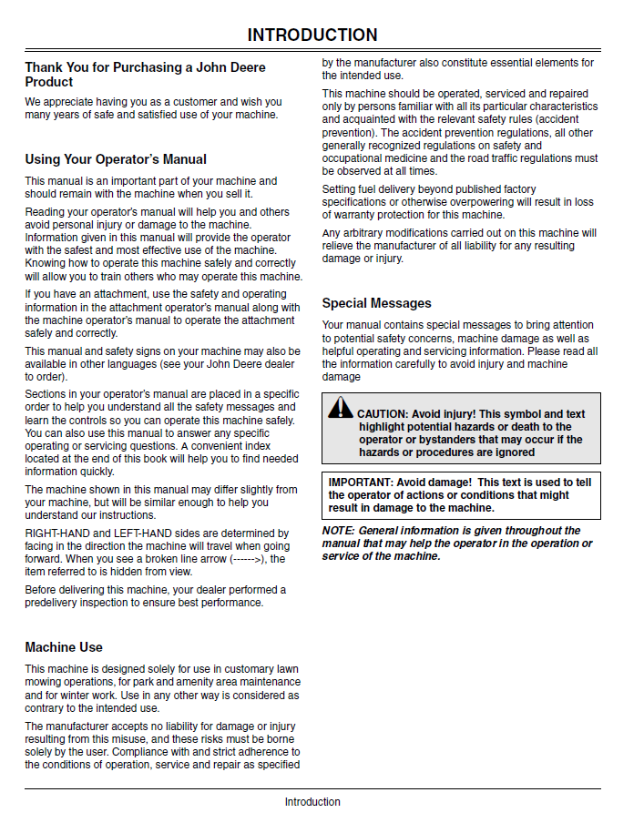 OMDMU210240 John Deere 500 Lawn Mower User & Maintenance Manual
