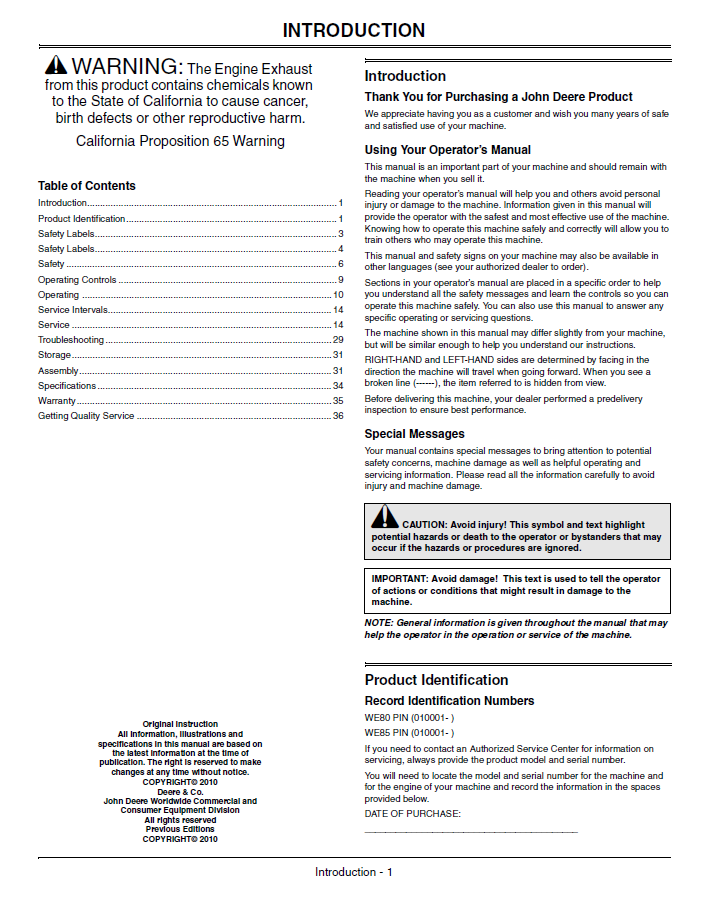 OMGX23606 John Deere WE80 WE85 Commercial Mower Manual Download