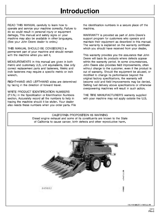 OMH161686: John Deere 9650 STS, 9750 STS Combine User & Operating Manual