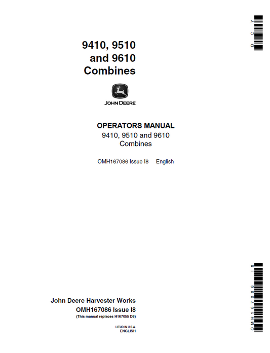 OMH167086 John Deere 9410 9510 9610 Combine Operator Manual